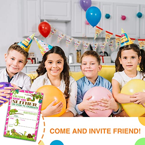 DETIHO 4" x 6" Reptile Theme Birthday Party Invitation Cards With Envelopes - Lizard Snake Turtle - Fill In Style Party Invitation - 20 Sets - E26 - Image 4