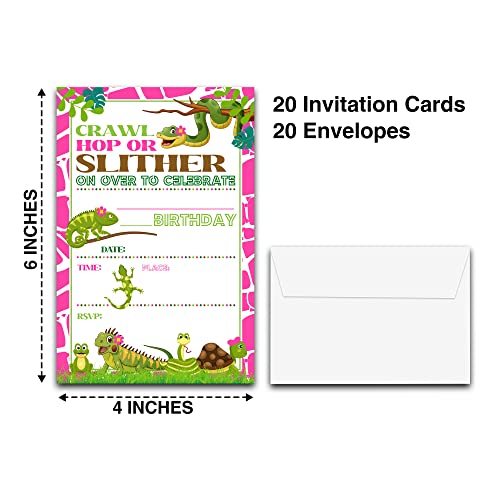 DETIHO 4" x 6" Reptile Theme Birthday Party Invitation Cards With Envelopes - Lizard Snake Turtle - Fill In Style Party Invitation - 20 Sets - E26 - Image 2