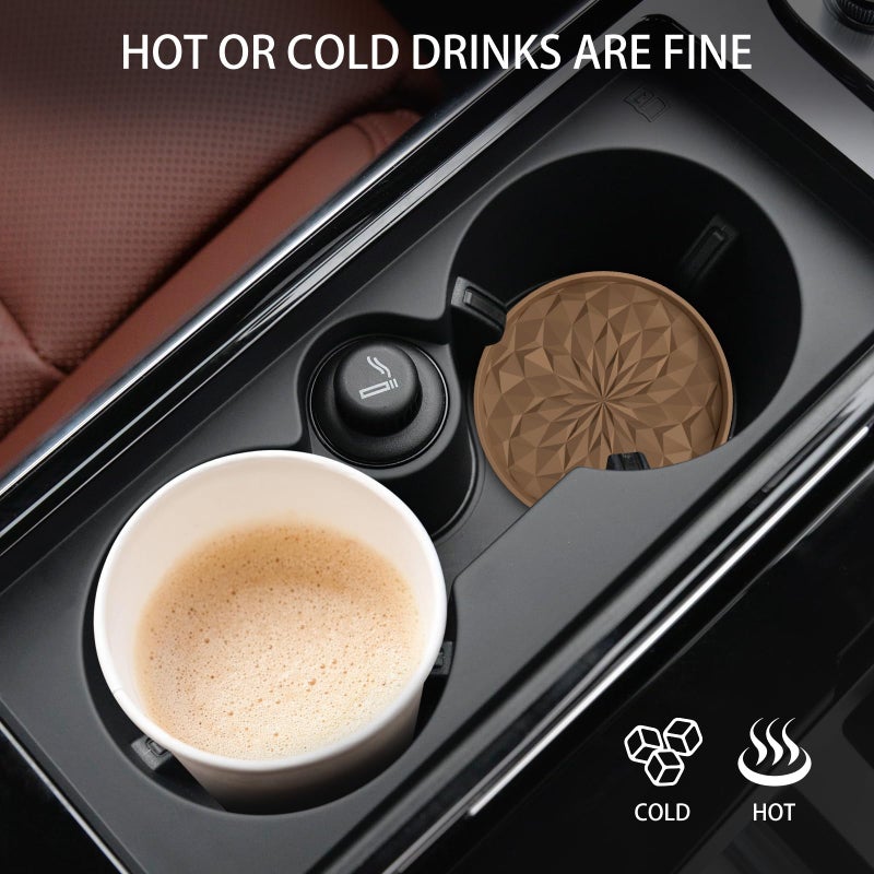 ME.FAN Car Coasters for Cup Holders [4 Pack] - 2.75In Silicone Auto Mug Mats - Universal Non-Slip Recessed Car Interior AccessoriesCoffee - Image 5
