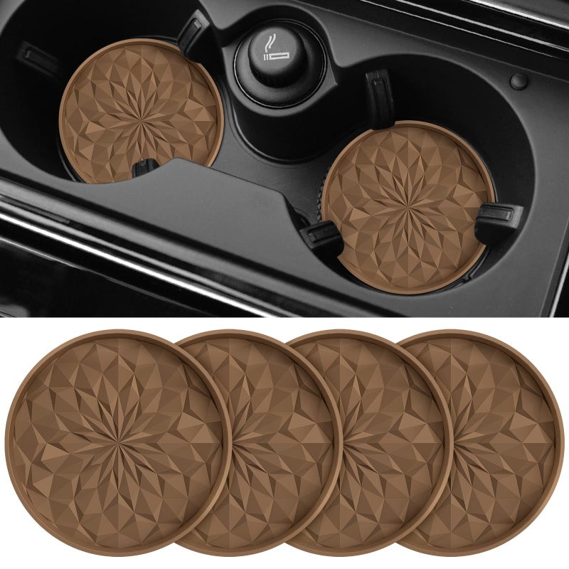 ME.FAN Car Coasters for Cup Holders [4 Pack] - 2.75In Silicone Auto Mug Mats - Universal Non-Slip Recessed Car Interior AccessoriesCoffee - Image 1