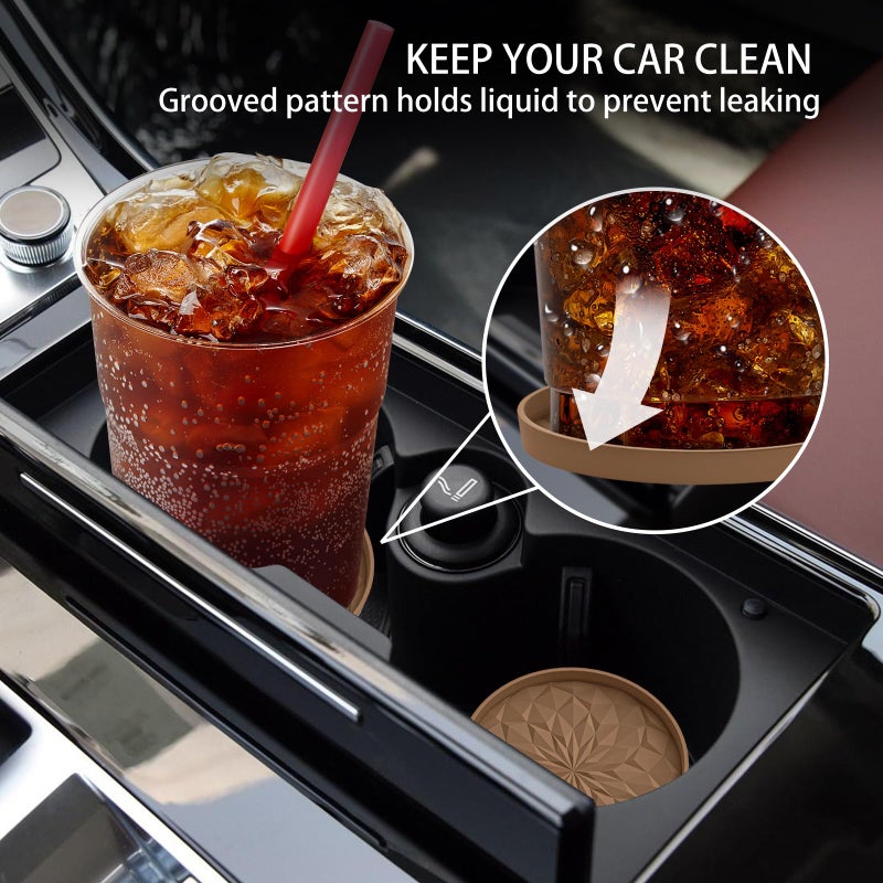 ME.FAN Car Coasters for Cup Holders [4 Pack] - 2.75In Silicone Auto Mug Mats - Universal Non-Slip Recessed Car Interior AccessoriesCoffee - Image 3