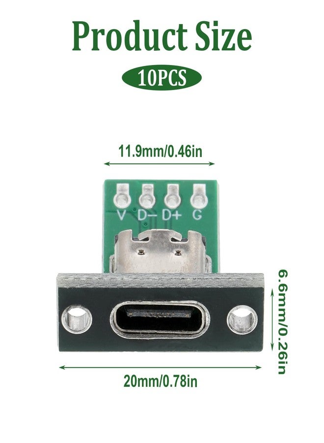 10 قطع من موصلات USB-C للتثبيت على اللوحة، موصلات أنثى من النوع C للتثبيت على اللوحة مع لوحة دوائر مطبوعة، 24 سنًا، USB 2.0 - Image 2