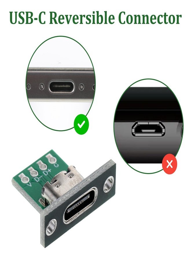 10 قطع من موصلات USB-C للتثبيت على اللوحة، موصلات أنثى من النوع C للتثبيت على اللوحة مع لوحة دوائر مطبوعة، 24 سنًا، USB 2.0 - Image 3