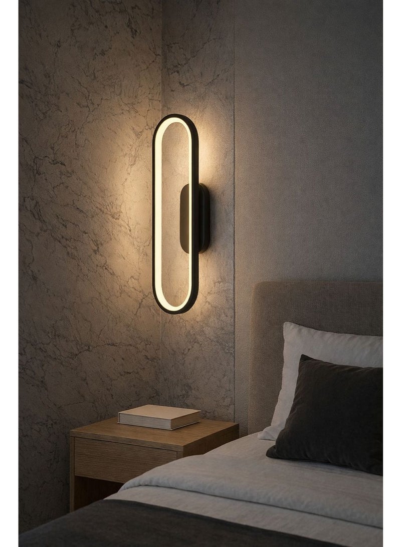Modern black wall light with three lighting levels, length 48 cm and width 18 cm, featuring luxurious oval design - Image 3