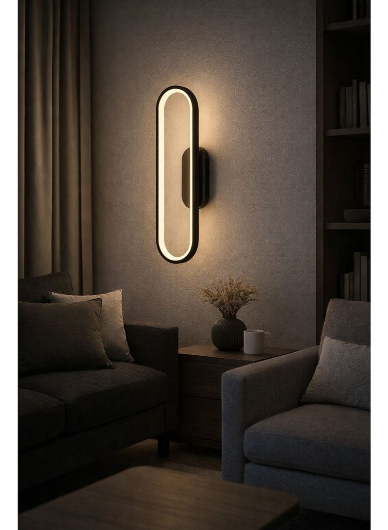 Modern black wall light with three lighting levels, length 48 cm and width 18 cm, featuring luxurious oval design - Image 4