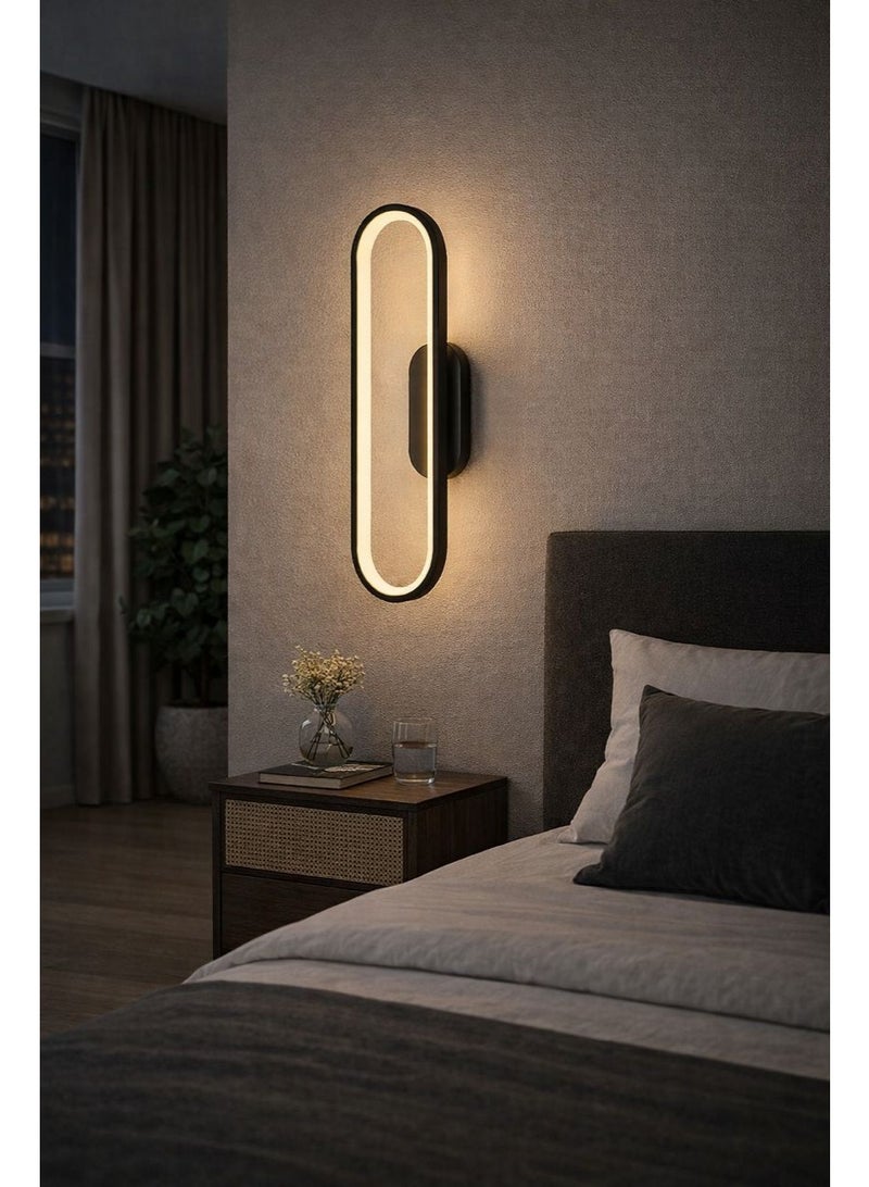 Modern black wall light with three lighting levels, length 48 cm and width 18 cm, featuring luxurious oval design - Image 1