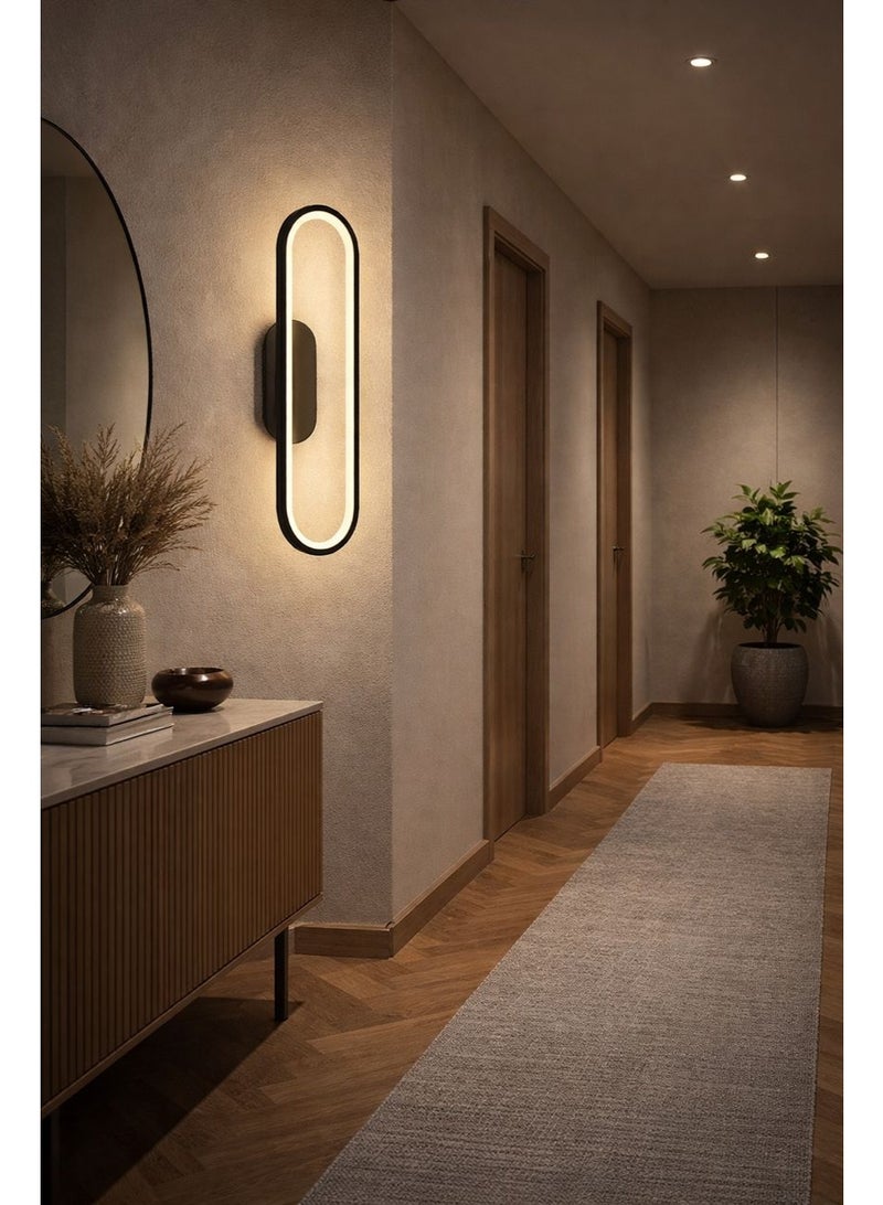 Modern black wall light with three lighting levels, length 48 cm and width 18 cm, featuring luxurious oval design - Image 2