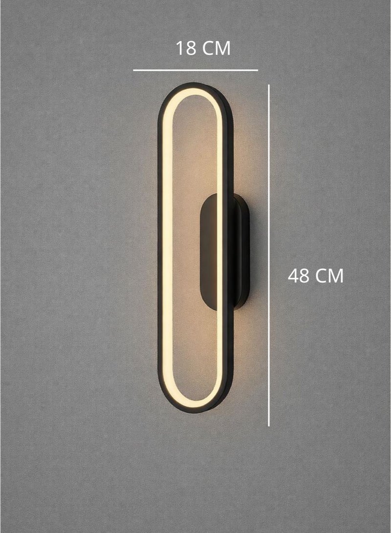 Modern black wall light with three lighting levels, length 48 cm and width 18 cm, featuring luxurious oval design - Image 5