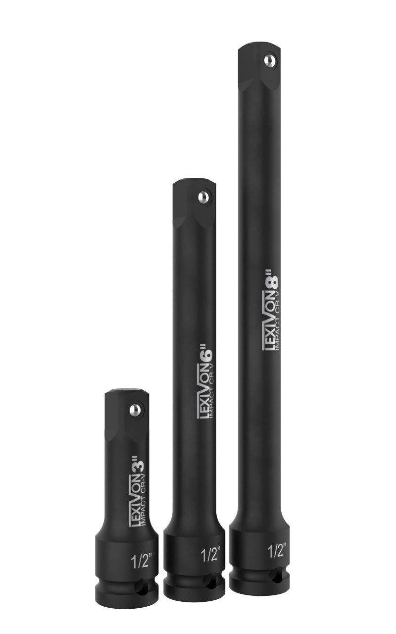 LEXIVON مجموعة قضبان تمديد سائق التأثير LEXIVON، 1/2" درايف | 3 قطع بطول 3" و 6" و 8"، منظمة في صينية | فولاذ كروم فاندوم المعالج بالحرارة (LX-115) - Image 4