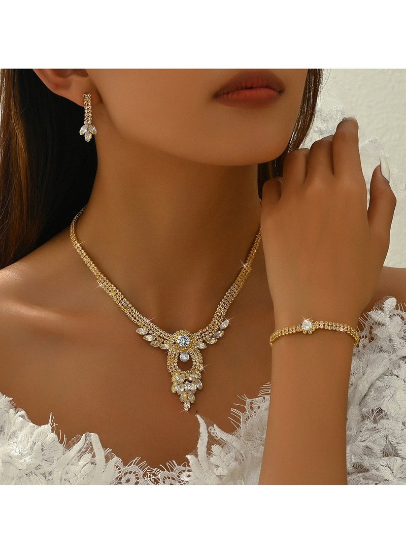 JOOLI Women 3 Pieces Jewelry Set Necklace Earrings Bracelet Wedding Gift Popular Gold Jewellery Ladies Classic - Image 1