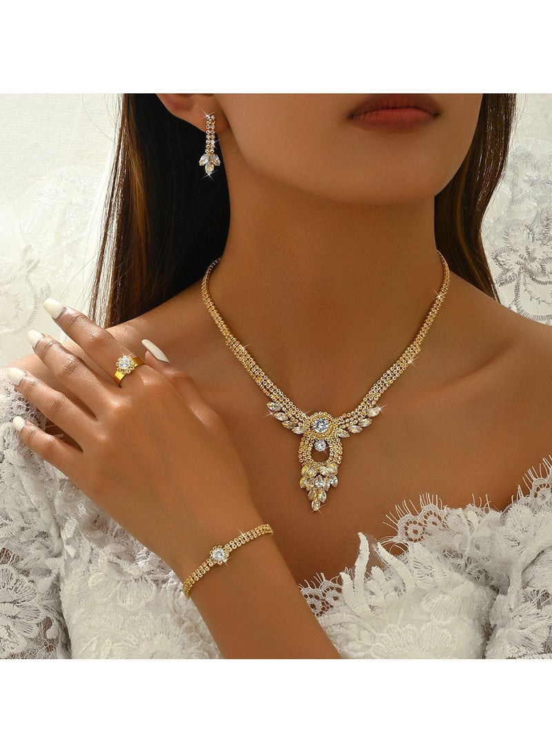 JOOLI Women 3 Pieces Jewelry Set Necklace Earrings Bracelet Wedding Gift Popular Gold Jewellery Ladies Classic - Image 4