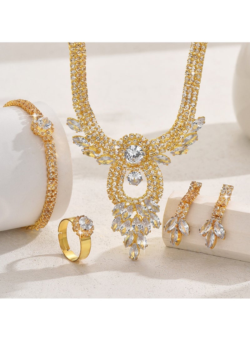 JOOLI Women 3 Pieces Jewelry Set Necklace Earrings Bracelet Wedding Gift Popular Gold Jewellery Ladies Classic - Image 2