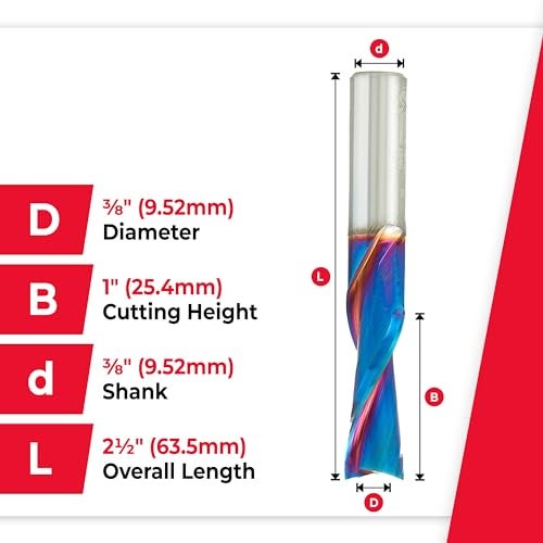 Amana Tool Solid Carbide Spektra Extreme Tool Life Spiral Plunge Router Bit Down-Cut, 46203-K, 3/8 Dia x 1 CH x 3/8 Shank 2-1/2 Inch L - Image 4
