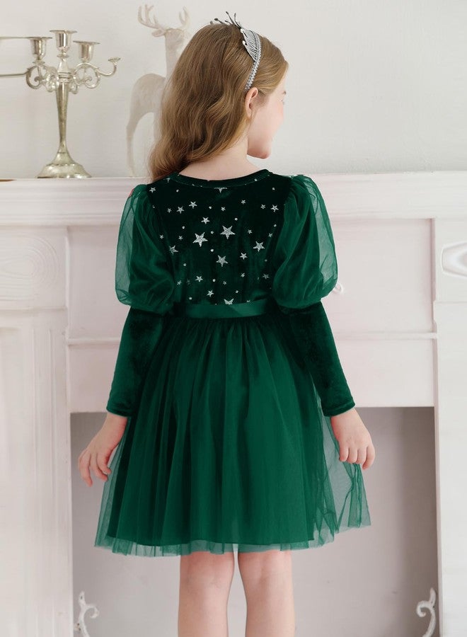 ESHOO Toddler Girl Christmas Dress Mesh Long Sleeve Star Printed Velvet Dresses with Waistband Kids Fall Winter Clothes - Image 3