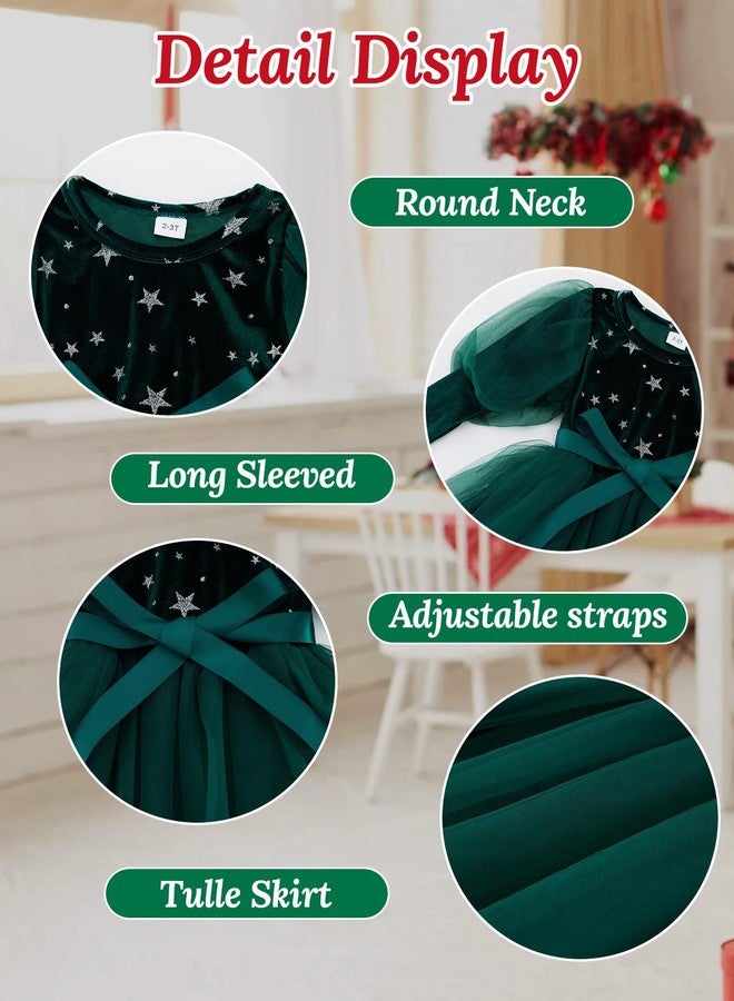 ESHOO Toddler Girl Christmas Dress Mesh Long Sleeve Star Printed Velvet Dresses with Waistband Kids Fall Winter Clothes - Image 5