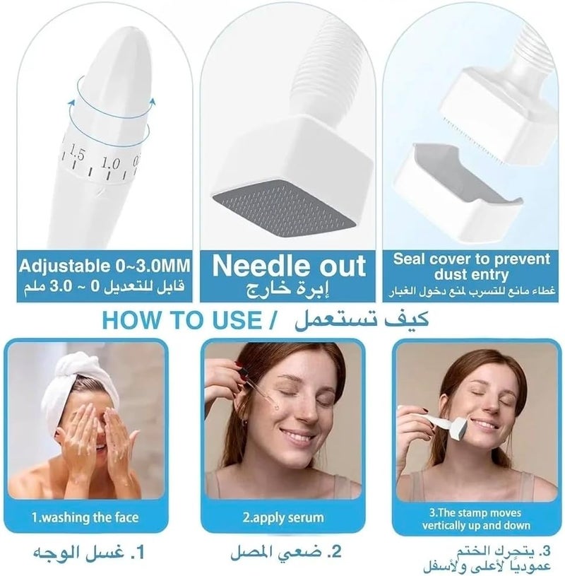 Derma Stamp, Beard Growth Micro Elegant Pen for Hair and Beard Growth, Lightweight, Micro Needle Stamp 0-3 Mm, 140 Grade A Titanium Needles, Dermastamp Adjustable - Image 3