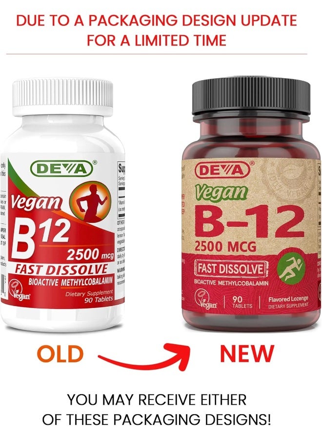 Deva Nutrition Vegan Sublingual Fast Dissolve B-12 Tablets, 2500 Mcg, 90 Count - Image 2