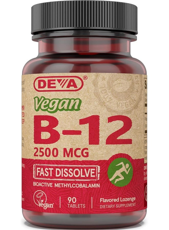 Deva Nutrition Vegan Sublingual Fast Dissolve B-12 Tablets, 2500 Mcg, 90 Count - Image 1