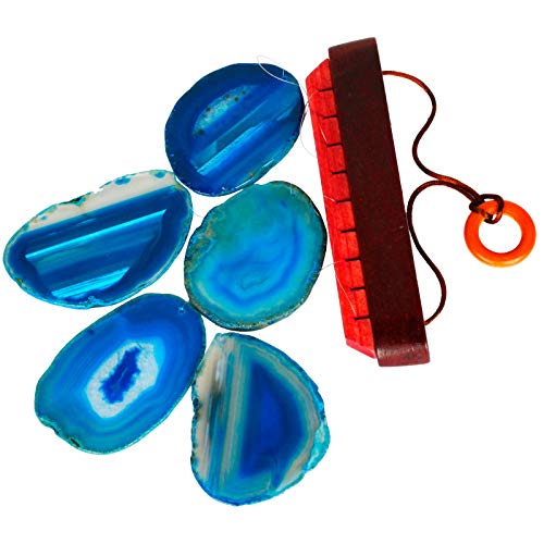 Nupuyai Wind Chimes - Unique Agate Slices Geode Stone Wind Chimes Indoor Outdoor, Healing Stone Windchime Hanging Ornament for Home Garden, 13.8-19.7'', Blue Agate - Image 3