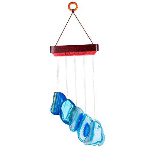 Nupuyai Wind Chimes - Unique Agate Slices Geode Stone Wind Chimes Indoor Outdoor, Healing Stone Windchime Hanging Ornament for Home Garden, 13.8-19.7'', Blue Agate - Image 1