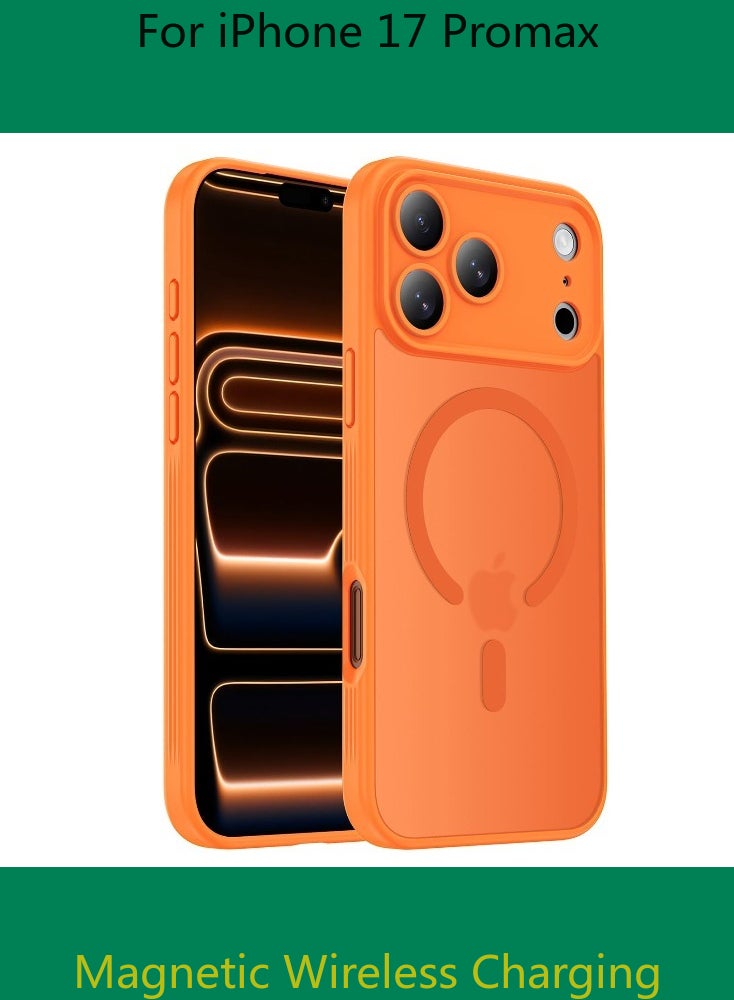 Dili Luxury Orange phone case for iPhone 17 Pro Max Translucent Matte Magnetic Phone Case for iPhone Shockproof Full Camera Lens Protection Hard Acrylic Matte Back Cover Support Wireless Charging, Phone Accessory, Modern Case, Sleek Design, Smartphone Owners - Image 1