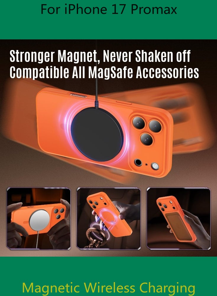 Dili Luxury Orange phone case for iPhone 17 Pro Max Translucent Matte Magnetic Phone Case for iPhone Shockproof Full Camera Lens Protection Hard Acrylic Matte Back Cover Support Wireless Charging, Phone Accessory, Modern Case, Sleek Design, Smartphone Owners - Image 2
