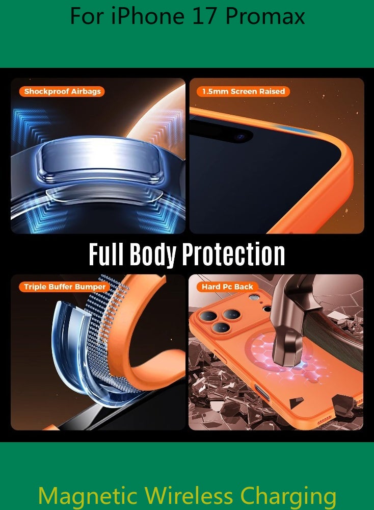 Dili Luxury Orange phone case for iPhone 17 Pro Max Translucent Matte Magnetic Phone Case for iPhone Shockproof Full Camera Lens Protection Hard Acrylic Matte Back Cover Support Wireless Charging, Phone Accessory, Modern Case, Sleek Design, Smartphone Owners - Image 4