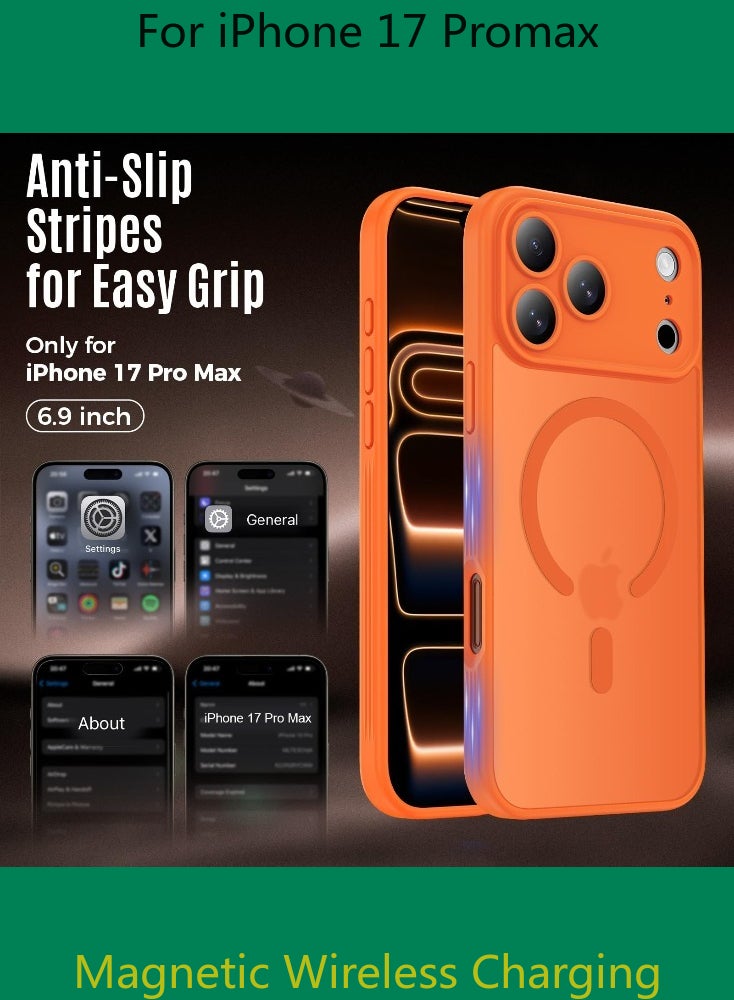 Dili Luxury Orange phone case for iPhone 17 Pro Max Translucent Matte Magnetic Phone Case for iPhone Shockproof Full Camera Lens Protection Hard Acrylic Matte Back Cover Support Wireless Charging, Phone Accessory, Modern Case, Sleek Design, Smartphone Owners - Image 5