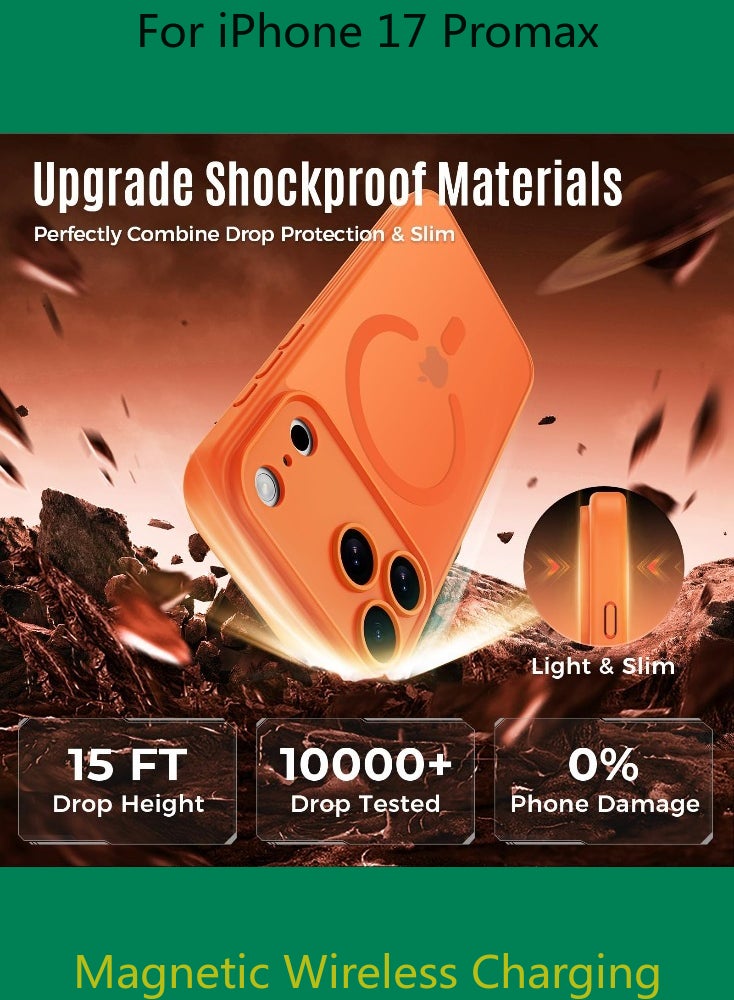 Dili Luxury Orange phone case for iPhone 17 Pro Max Translucent Matte Magnetic Phone Case for iPhone Shockproof Full Camera Lens Protection Hard Acrylic Matte Back Cover Support Wireless Charging, Phone Accessory, Modern Case, Sleek Design, Smartphone Owners - Image 3