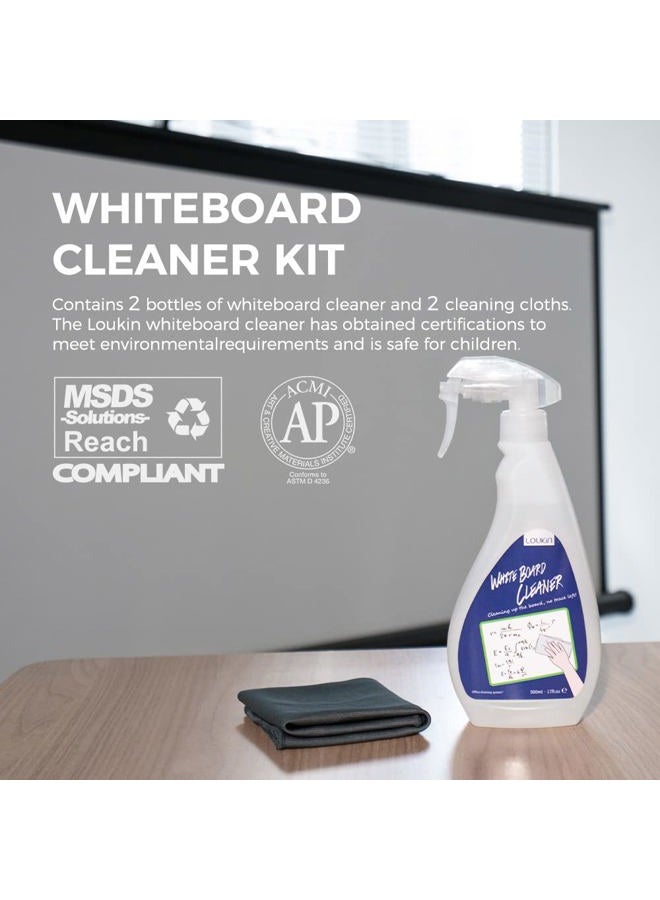 Loukin Non-Toxic Whiteboard Cleaner, 17oz Dry Erase Board Cleaner, Low-Odor Whiteboard Cleaning Spray with Cloths, Removes Stubborn Marks from Whiteboards, Chalkboard (2-Pack) - Image 2