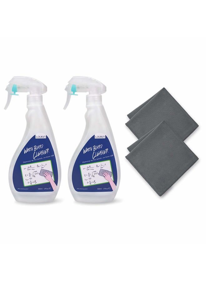 Loukin Non-Toxic Whiteboard Cleaner, 17oz Dry Erase Board Cleaner, Low-Odor Whiteboard Cleaning Spray with Cloths, Removes Stubborn Marks from Whiteboards, Chalkboard (2-Pack) - Image 1