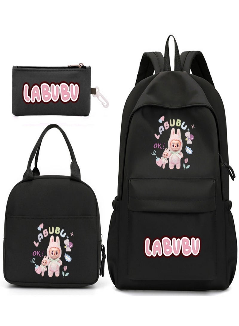 Labubu Children Backpack Schoolbag Teen Student School Book bag with Lunch Box Pen Case 3 in 1 for Kids
