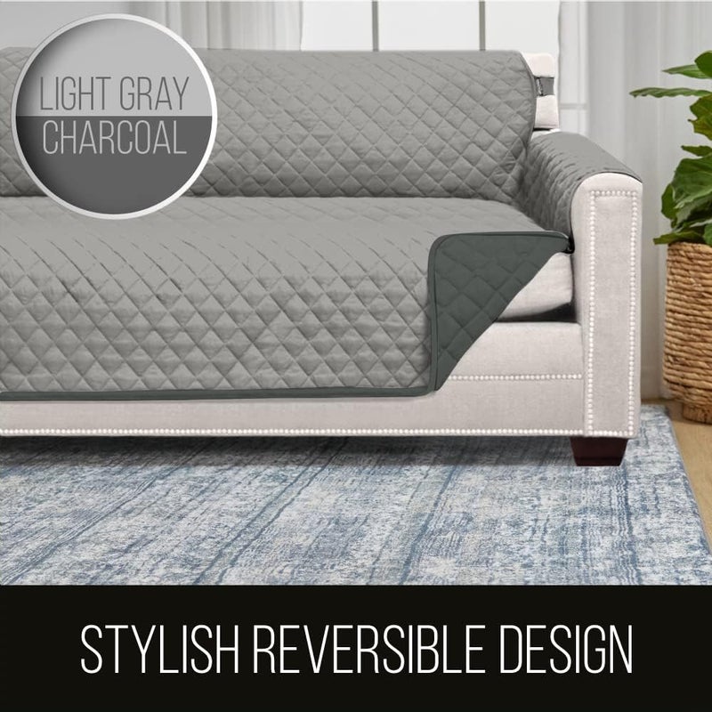 Sofa Shield Armchair Slip Cover with Patented Strap, Cushion Protector, US Designed Reversible Stain and Dog Tear Resistant Slipcover, 23 inch Seat, Washable Covers for Dogs Pets, Light Gray Charcoal - Image 5