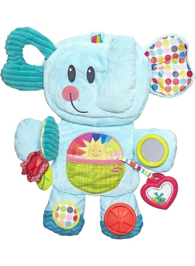 Playskool Fold 'n Go Elephant Stuffed Animal Tummy Time Toy for Babies 3 Months and Up, Blue - Image 1