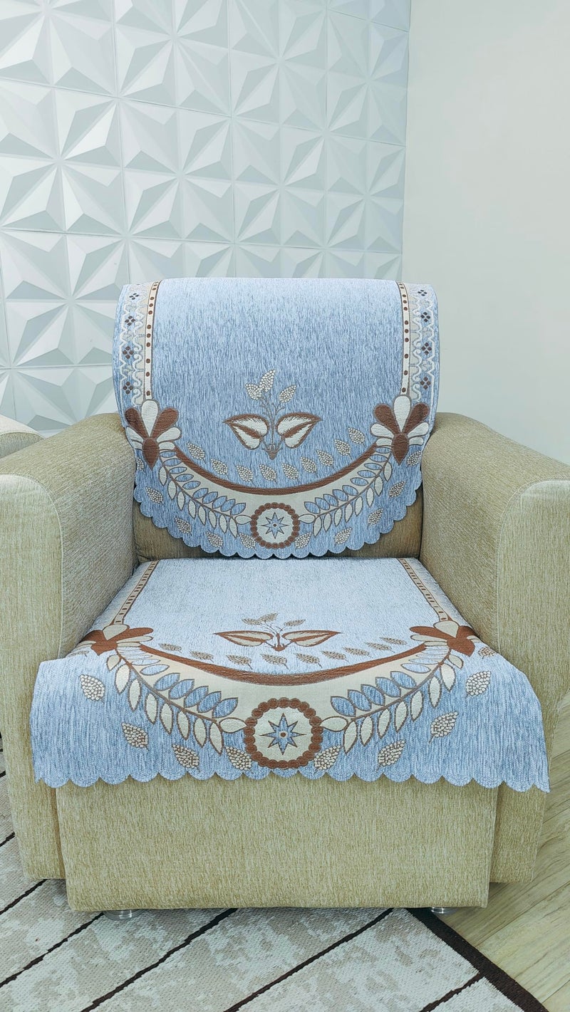 KREEVA Ultrasonic Cut Velvet Chenille Sofa Cover | for 5 Seater (3+1+1) Sofa | (Pastel Blue, 6 Piece Set) | Sofa Slipcovers - Image 2