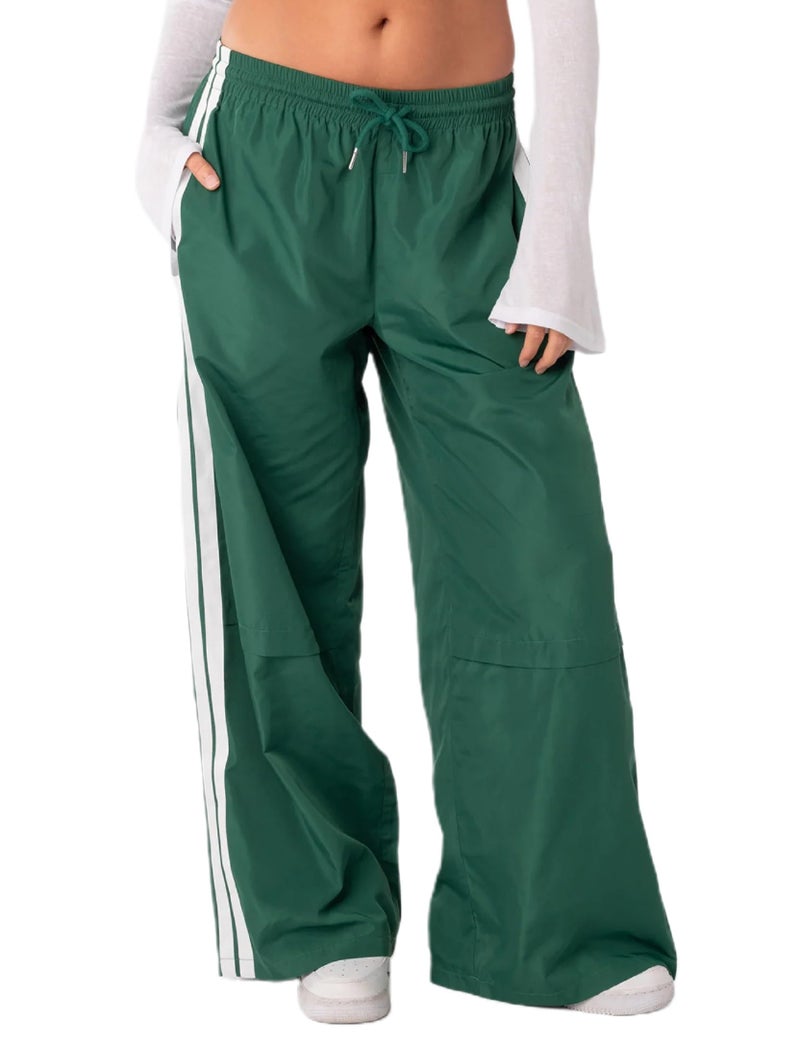 KMBANGI Women Striped Track Pants Elastic Waist Straight Leg Sweatpants Joggers Wide Leg Side Stripes Pants with Pockets(Leisure Green,M) - Image 1