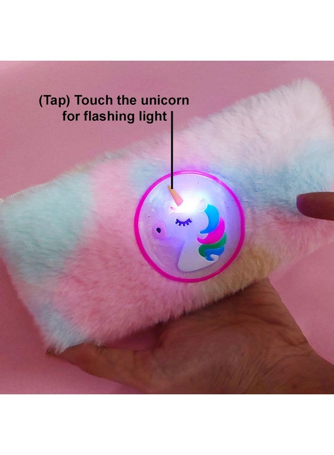 PARTEET Fur Unicorn Led Light Pouch For Stationery, Unicorn Pencil Pouch, Pencil Case For Girls, Pencil Pouch For Kids, Birthday Return Gift For Kids (Pink) - Image 2