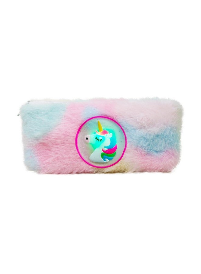 PARTEET Fur Unicorn Led Light Pouch For Stationery, Unicorn Pencil Pouch, Pencil Case For Girls, Pencil Pouch For Kids, Birthday Return Gift For Kids (Pink) - Image 1