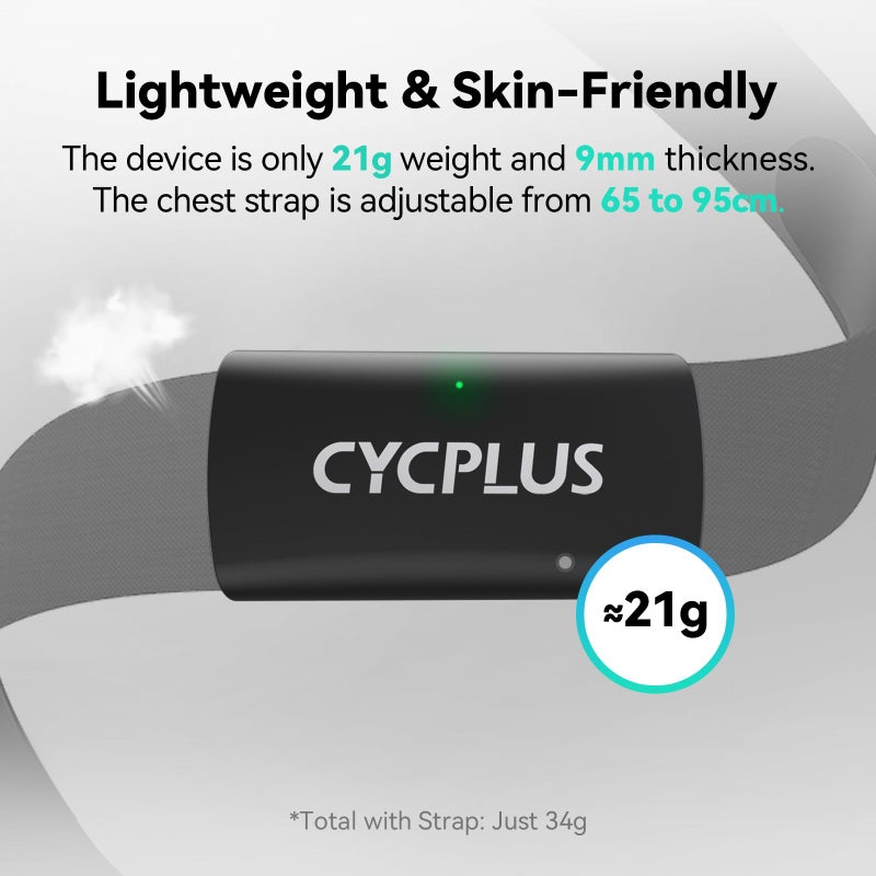 CYCPLUS Heart Rate Monitor Chest Strap H2Pro, Bluetooth ANT+ Heart Rate Monitor Chest Sensor with 500h Battery, IPX7 Waterproof and Dustproof, HRM Works with Strava/CYCPLUS App - Image 5