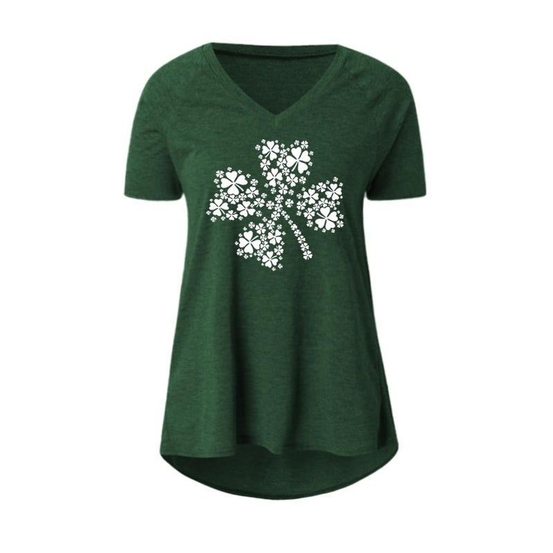 KKG Womens St Patricks Day Shirt Shamrock Long Tunics or Tops to Wear with Leggings Plus Size, Loose Fit V Neck Short Sleeves - Image 4