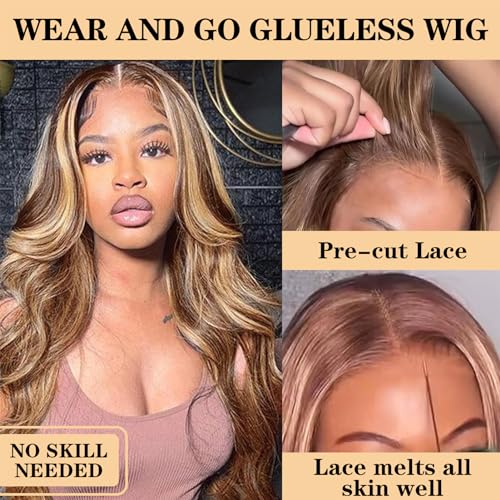 ROYAL IMPRESSION 28 Inch Wear And Go Glueless Wigs Human Hair Pre Cut 200 Density Highlight Ombre Body Wave 5x5 HD Lace Closure Wigs Human Hair 100 Real Human Hair WigsNo Synthetic Blend Reusable 3X Longer Lifespan - Image 3