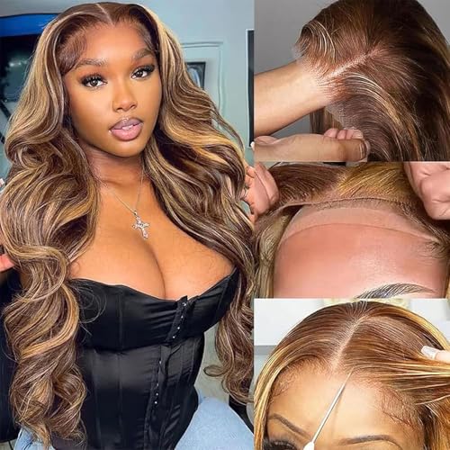 ROYAL IMPRESSION 28 Inch Wear And Go Glueless Wigs Human Hair Pre Cut 200 Density Highlight Ombre Body Wave 5x5 HD Lace Closure Wigs Human Hair 100 Real Human Hair WigsNo Synthetic Blend Reusable 3X Longer Lifespan - Image 1