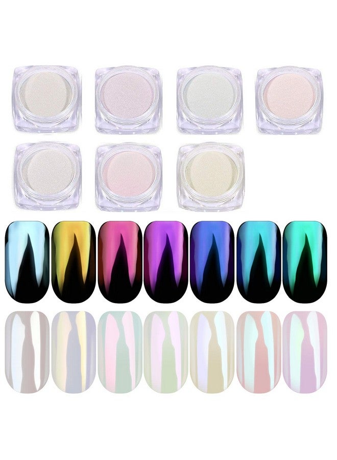 Pretty Diva PrettyDiva Chrome Nail Powder - 7 Colors White Pearl Chrome Nail Powder Set, Metallic Nail Powder Mirror Effect White Chrome Powder Iridescent Nails Powder Manicure Pigment - Image 1