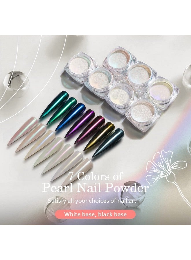 Pretty Diva PrettyDiva Chrome Nail Powder - 7 Colors White Pearl Chrome Nail Powder Set, Metallic Nail Powder Mirror Effect White Chrome Powder Iridescent Nails Powder Manicure Pigment - Image 4