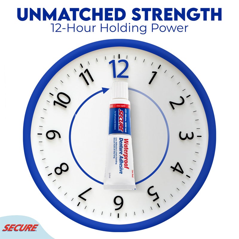 secure Secure Waterproof Denture Adhesive - Zinc Free - Extra Strong Hold For Upper, Lower or Partials - 1.4 oz (Pack of 8) - Image 5