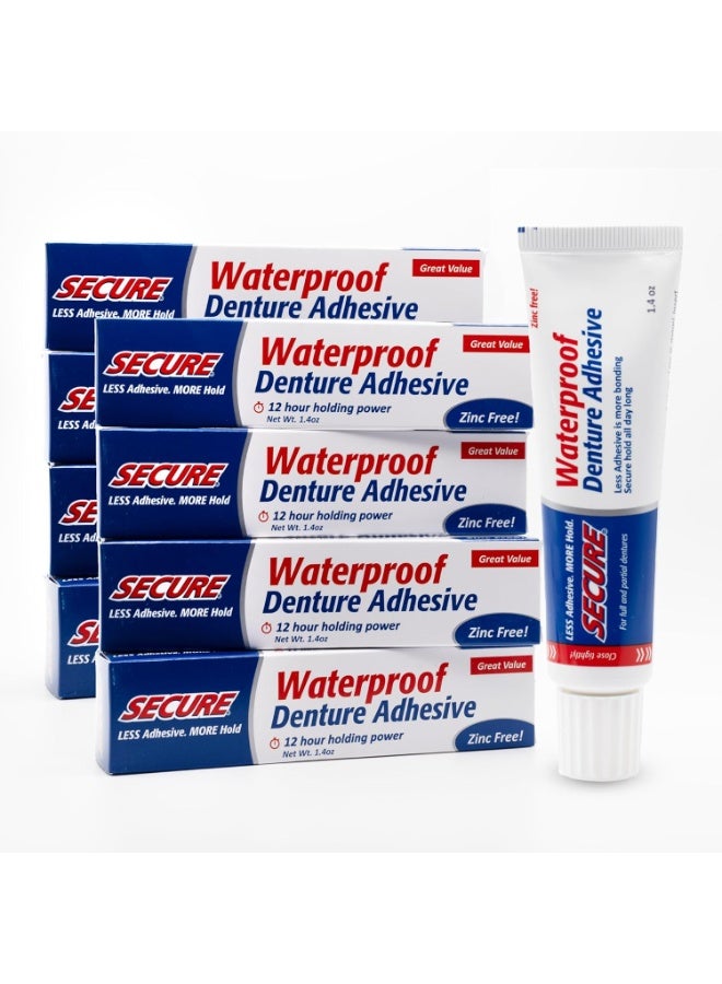 Secure Waterproof Denture Adhesive - Zinc Free - Extra Strong Hold For Upper, Lower or Partials - 1.4 oz (Pack of 8) - Image 1
