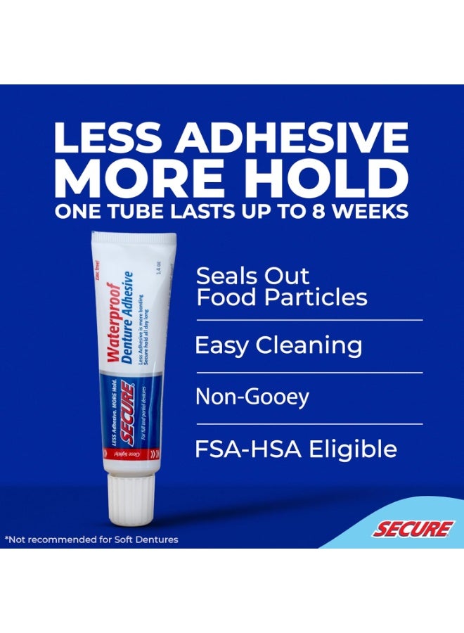Secure Waterproof Denture Adhesive - Zinc Free - Extra Strong Hold For Upper, Lower or Partials - 1.4 oz (Pack of 8) - Image 2