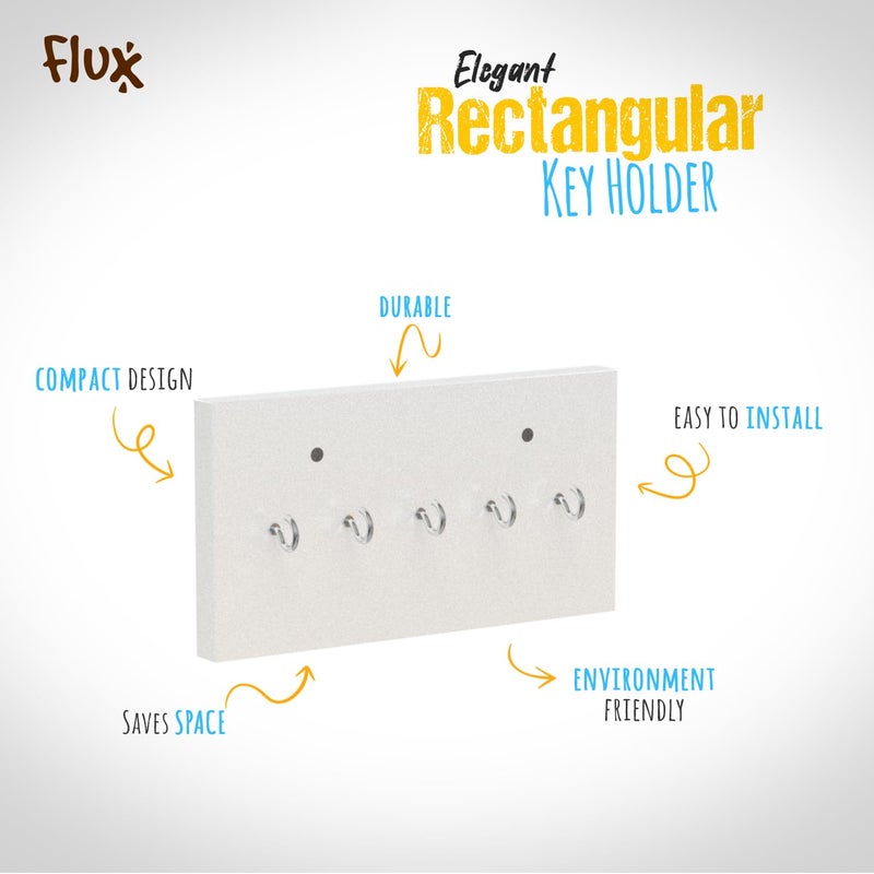 Flux flux Rectangular Key Holder Modern Wall Mounted Home Dcor Key Chain HolderOrganizer Key Hooks Classic Walnut 5 Hooks Black White  - Image 3