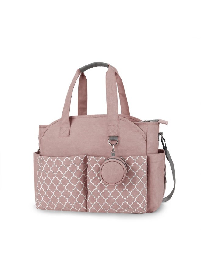 Rose Multi-Pocket Diaper Tote Bag with Geometric Pattern