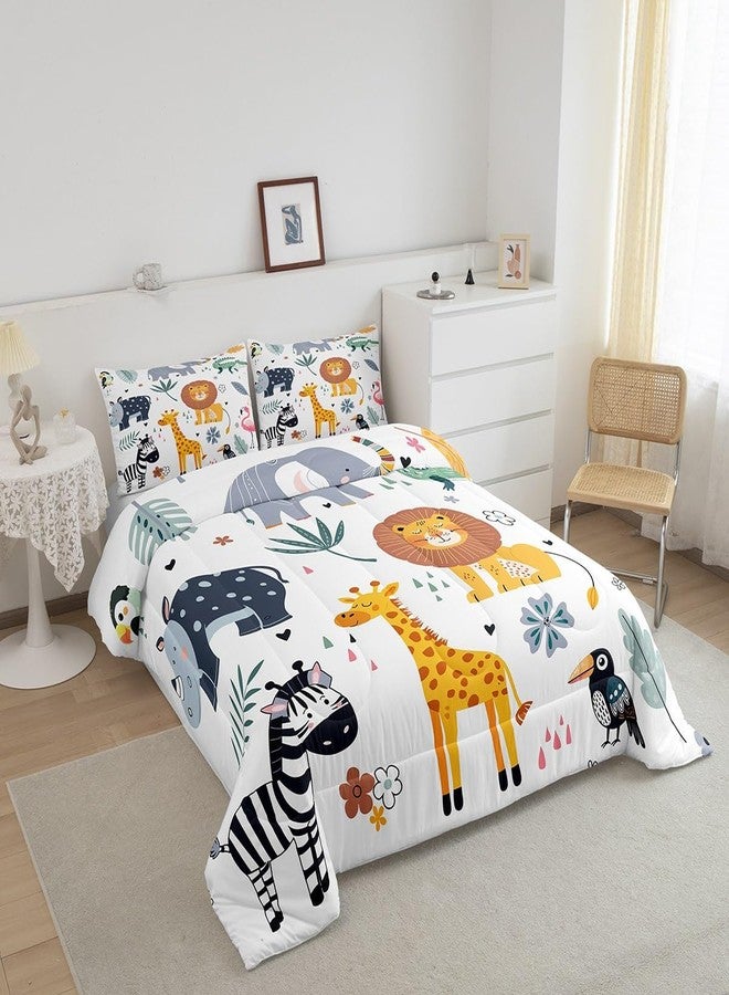 Feelyou Kids Zoo Animal Comforter Set Cute Wild Animals Bedding Set Cartoon Safari Wild Print Comforter for Boys Girls Children Teens Bedroom Decor Exotic Natural Theme Duvet Set Full Size - Image 2